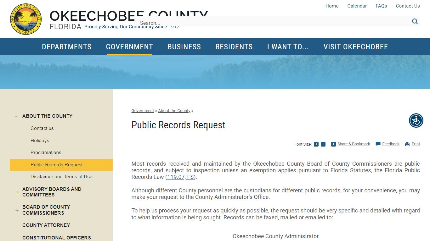 Public Records Request | Okeechobee County Florida Board of County ...